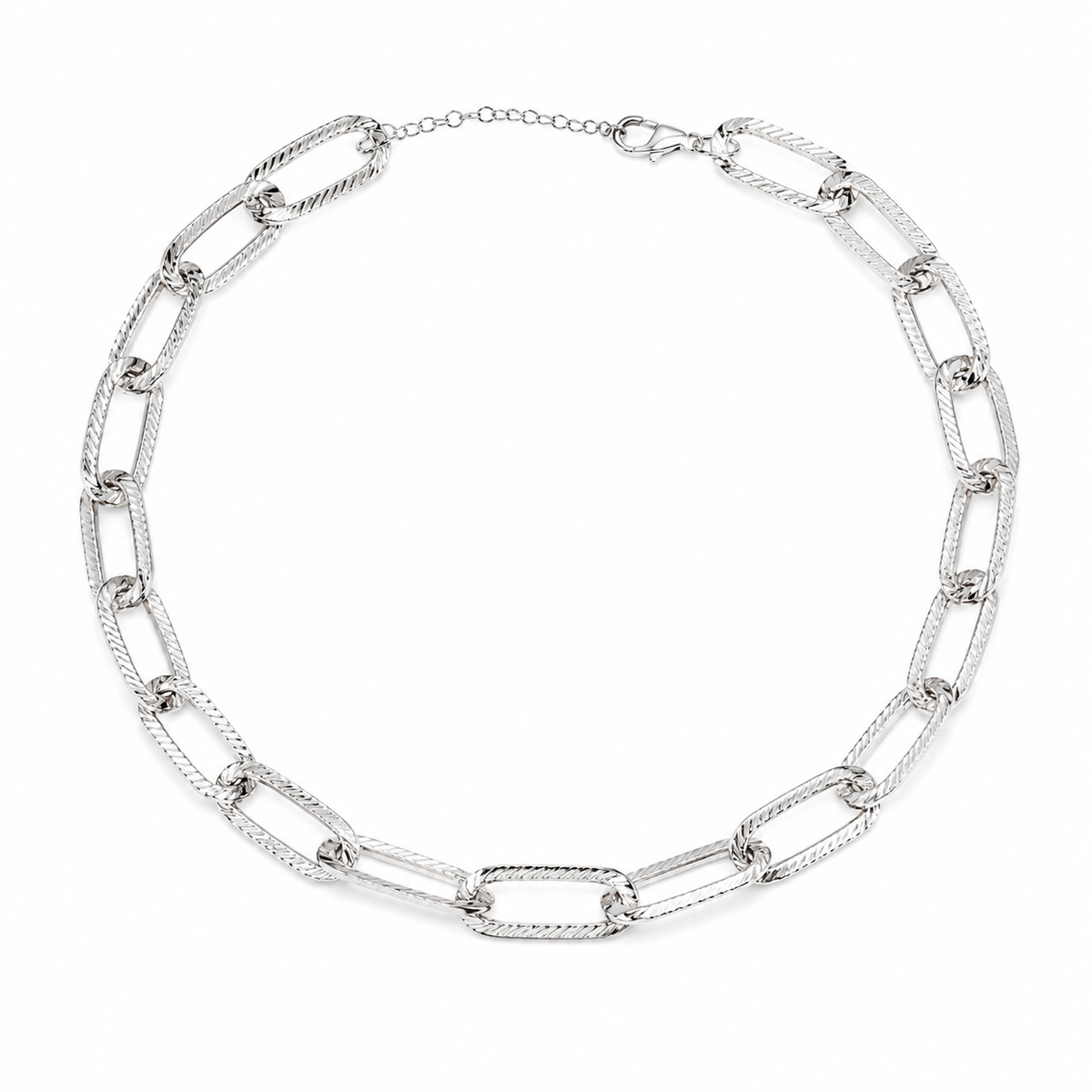 Choker Elo Longo Trabalhado Ródio Branco
