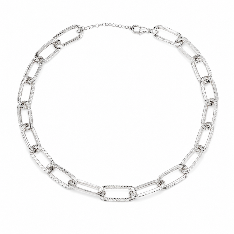 Choker Elo Longo Trabalhado Ródio Branco