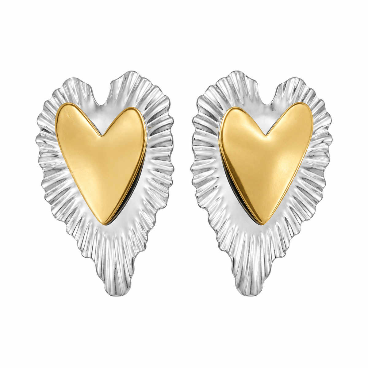 Brinco Coração Duo Ouro 18k com Ródio Branco