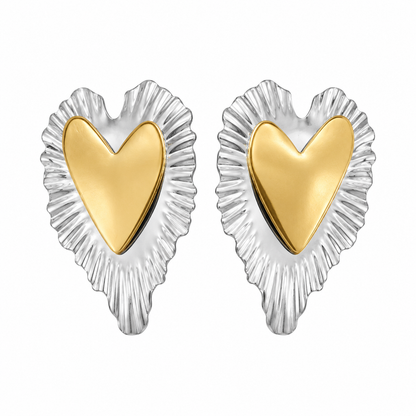 Brinco Coração Duo Ouro 18k com Ródio Branco