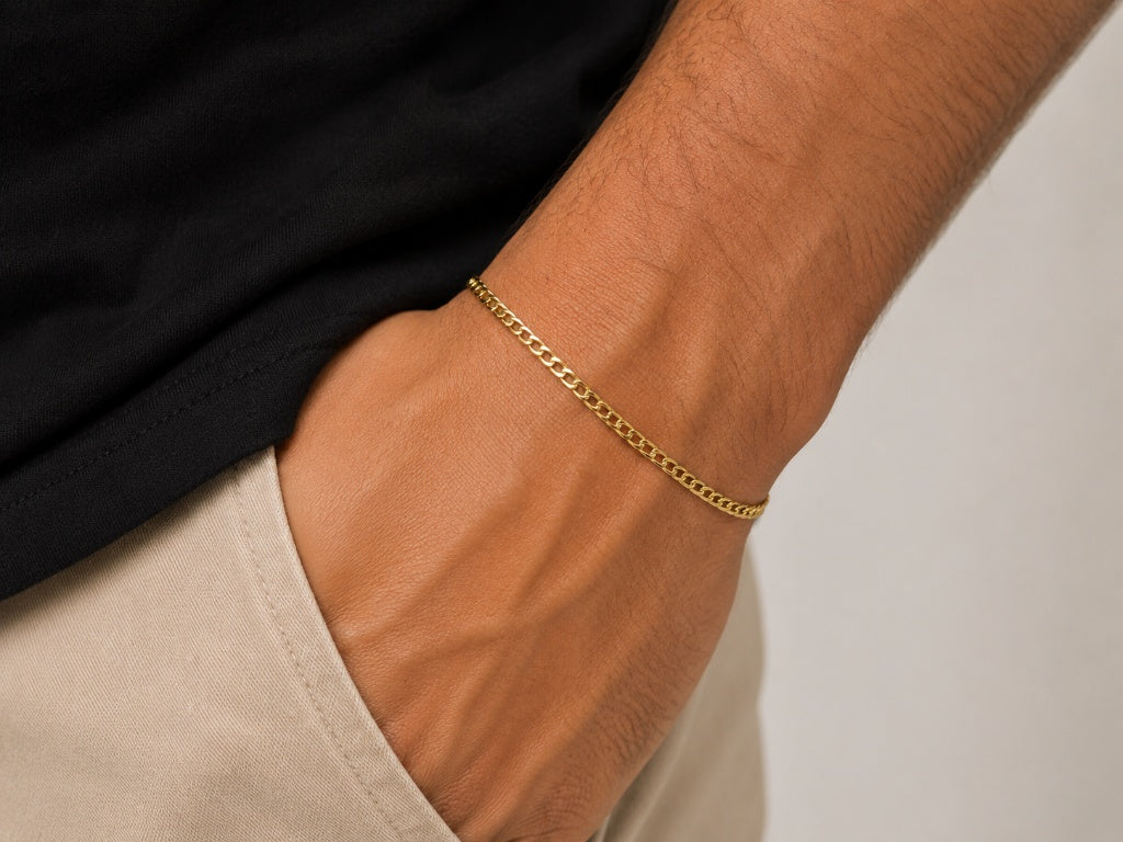 Pulseira Masculina Elo Um por Um Groumet Light Ouro 18k