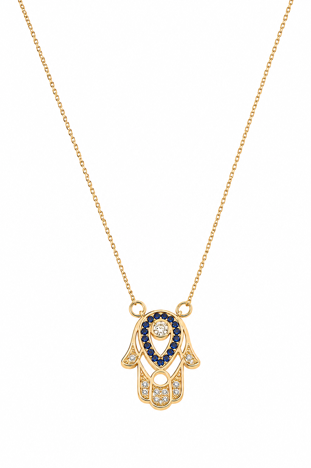 Colar Mão de Fátima na Veneziana Cravejado Ouro 18k