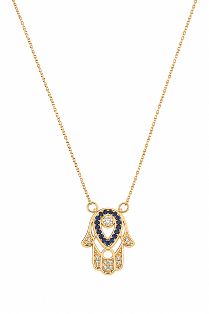 Colar Mão de Fátima na Veneziana Cravejado Ouro 18k