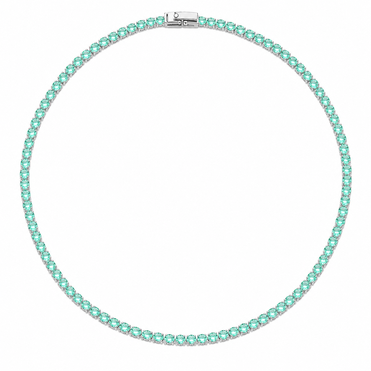 Colar Riviera Quartzo Verde 2mm Ródio Branco
