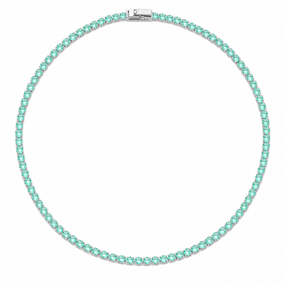 Colar Riviera Quartzo Verde 2mm Ródio Branco