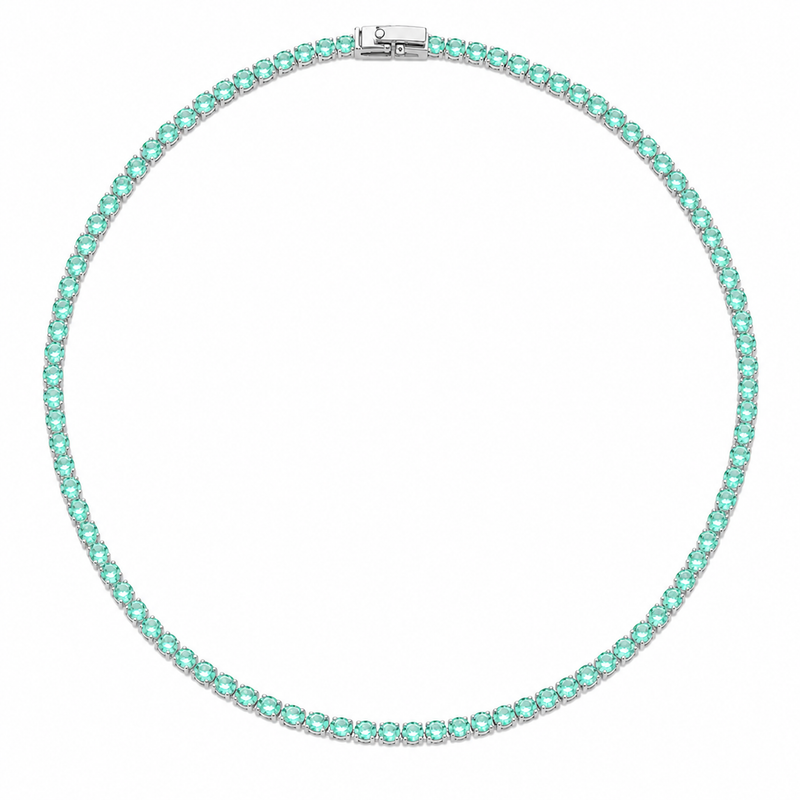 Colar Riviera Quartzo Verde 2mm Ródio Branco