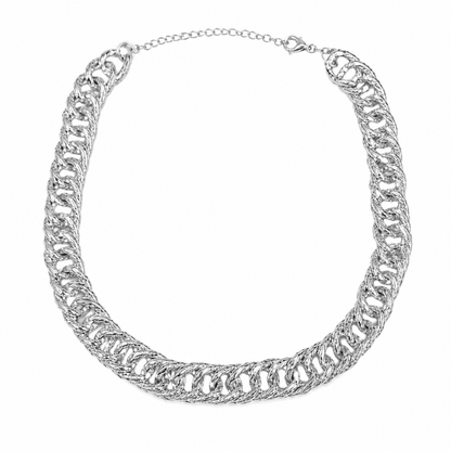 Choker Elo Duplo Trabalhado Ródio Branco
