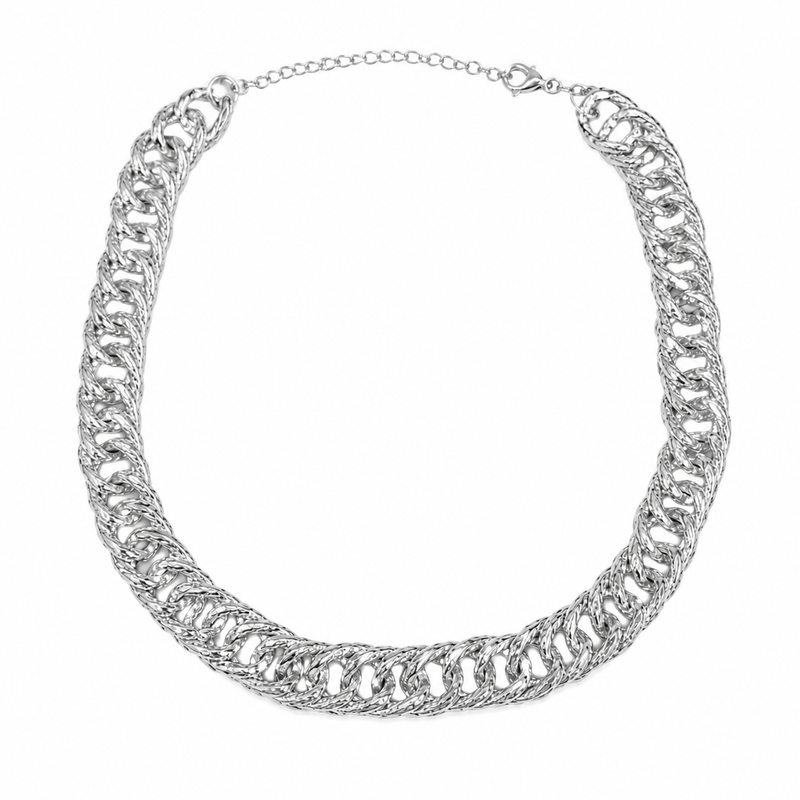 Choker Elo Duplo Trabalhado Ródio Branco