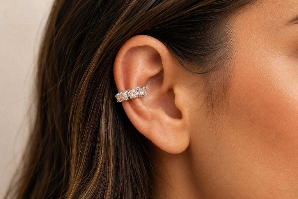 Piercing Fake em Zircônia Champagne Ródio Branco