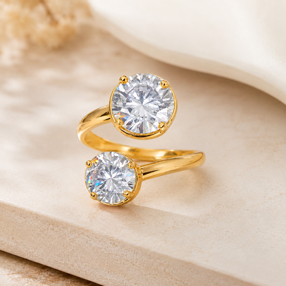 Anel Duas Zircônias (5mm e 8mm) Regulável Ouro 18k