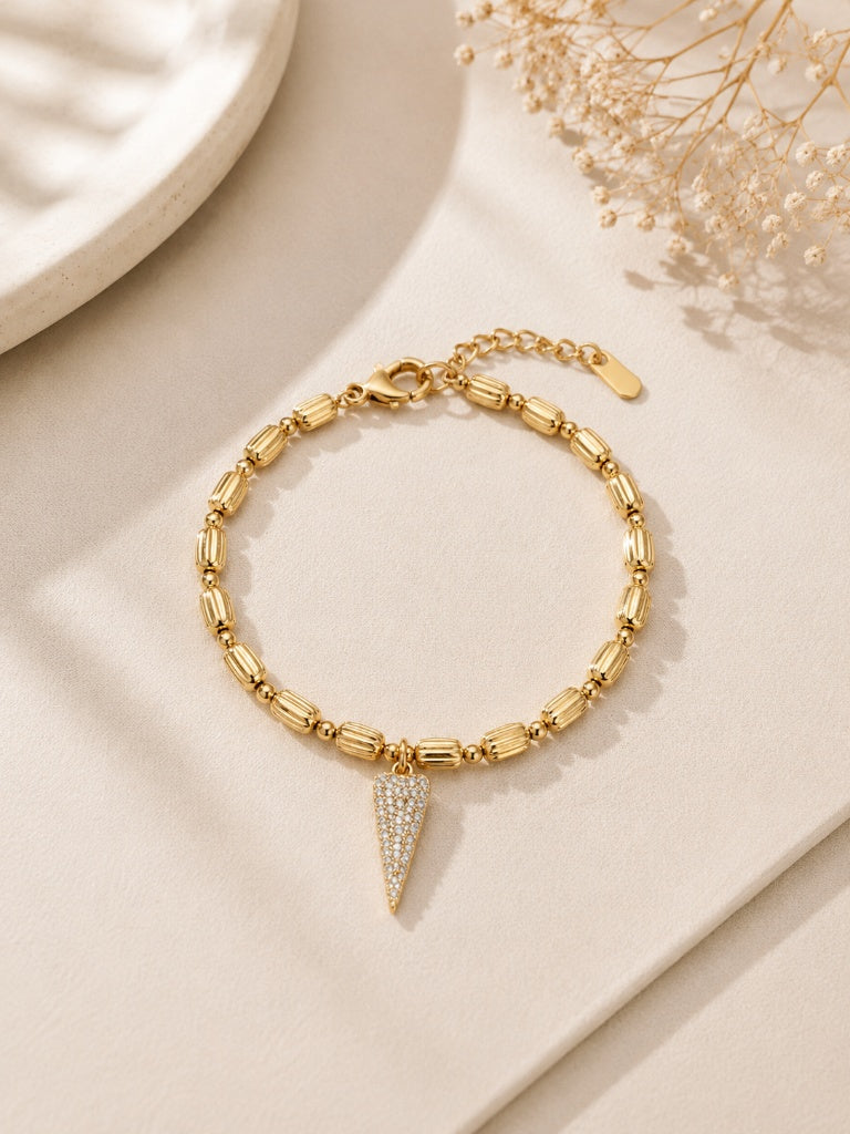 Pulseira "Quadradinha" com Coração Zircônia Ouro 18k