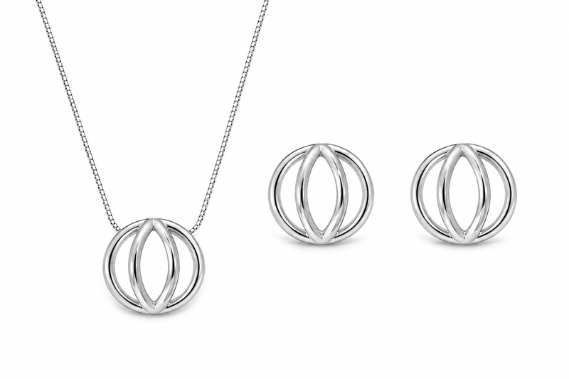Conjunto Leque Vazado Ródio Branco