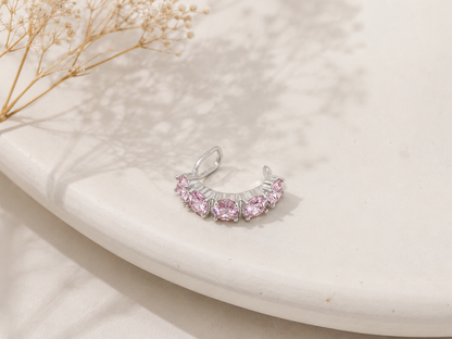 Piercing Fake em Zircônia Quartzo Rosa Ródio Branco
