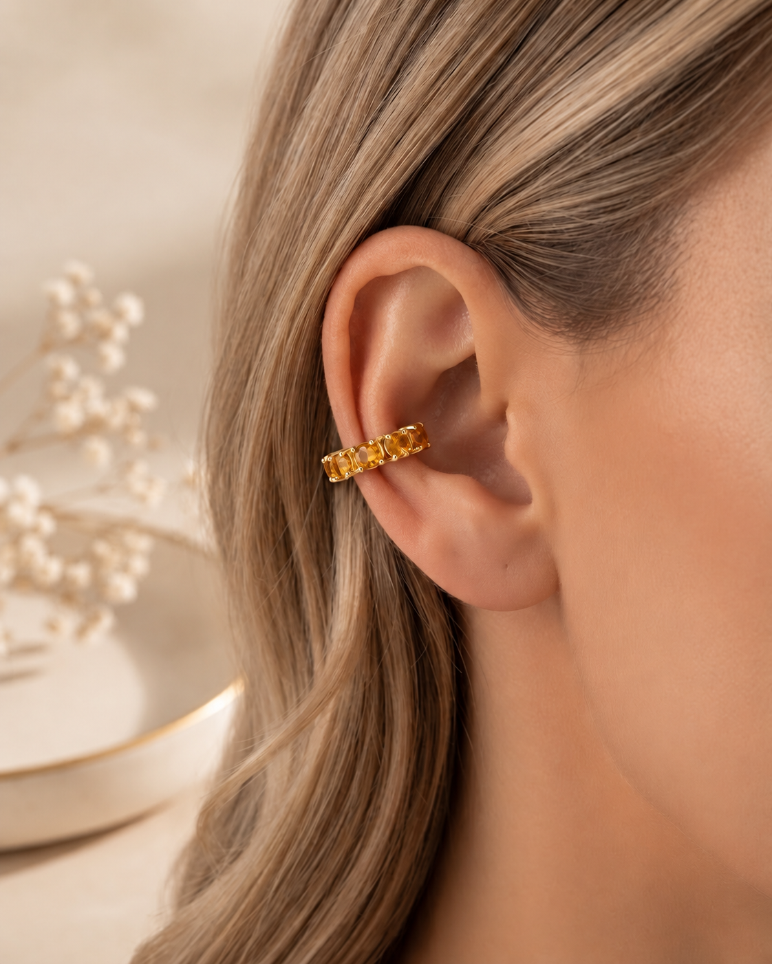 Piercing Fake em Zircônia Aperol Ouro 18k