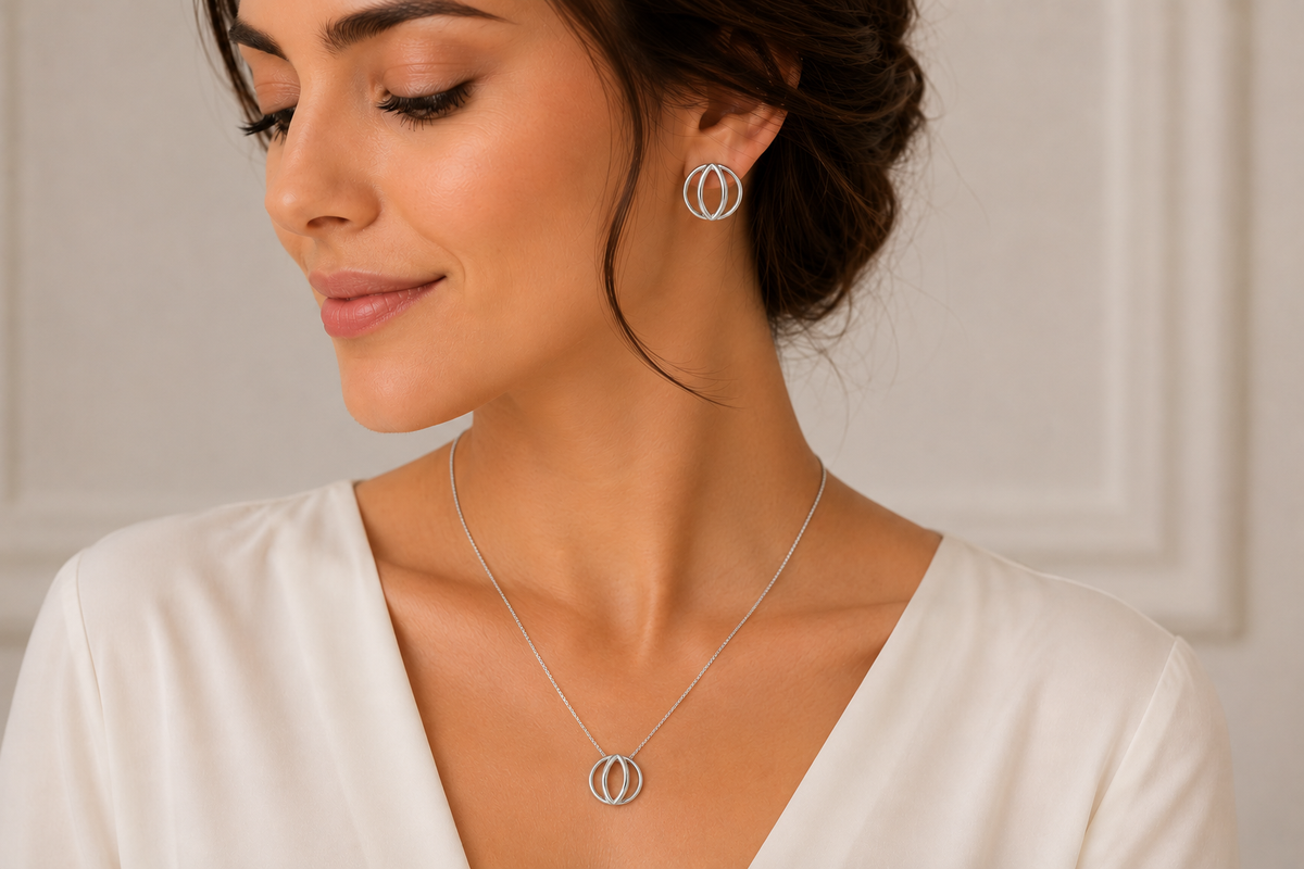 Conjunto Leque Vazado Ródio Branco