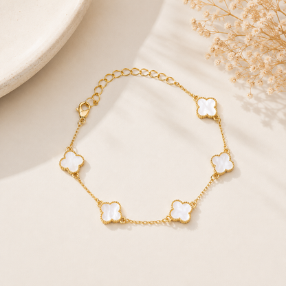 Pulseira Trevo P Perolada Ouro 18k