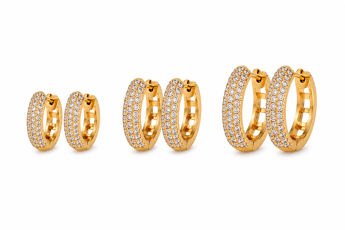 Brinco Trio Cravejado Três Fileiras Zircônia Ouro 18k