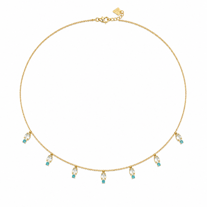 Choker Veneziana Pedra Azul Ouro 18k