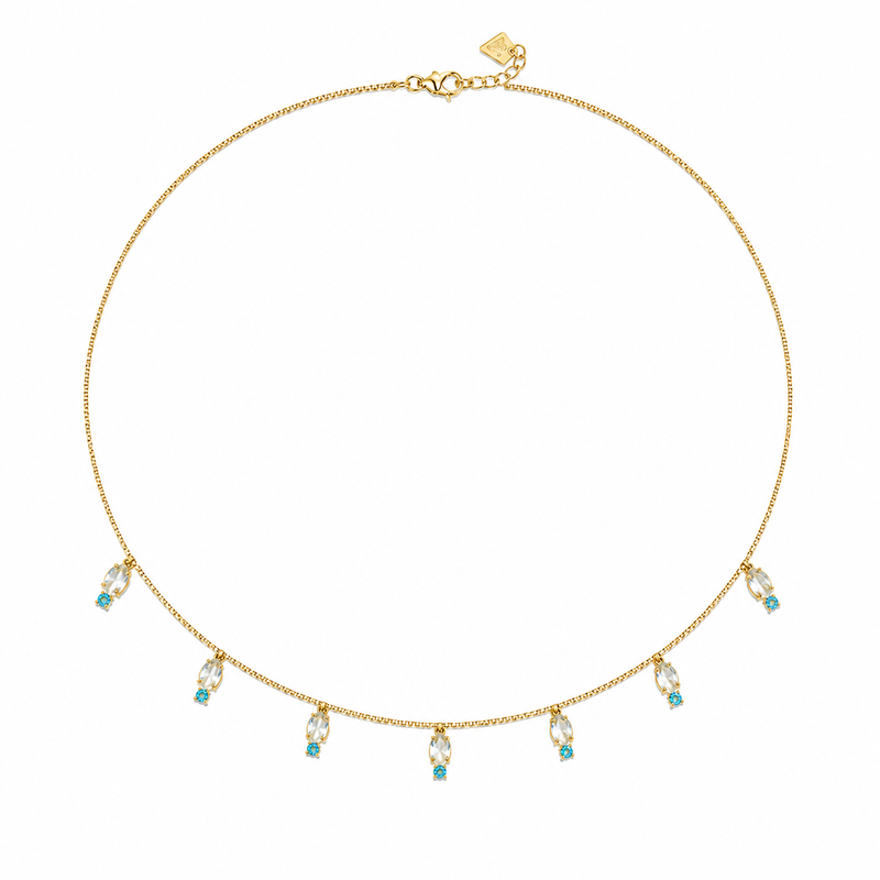 Choker Veneziana Pedra Azul Ouro 18k