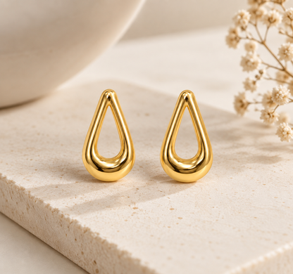 Brinco Gota Vazada Arredondada Ouro 18k