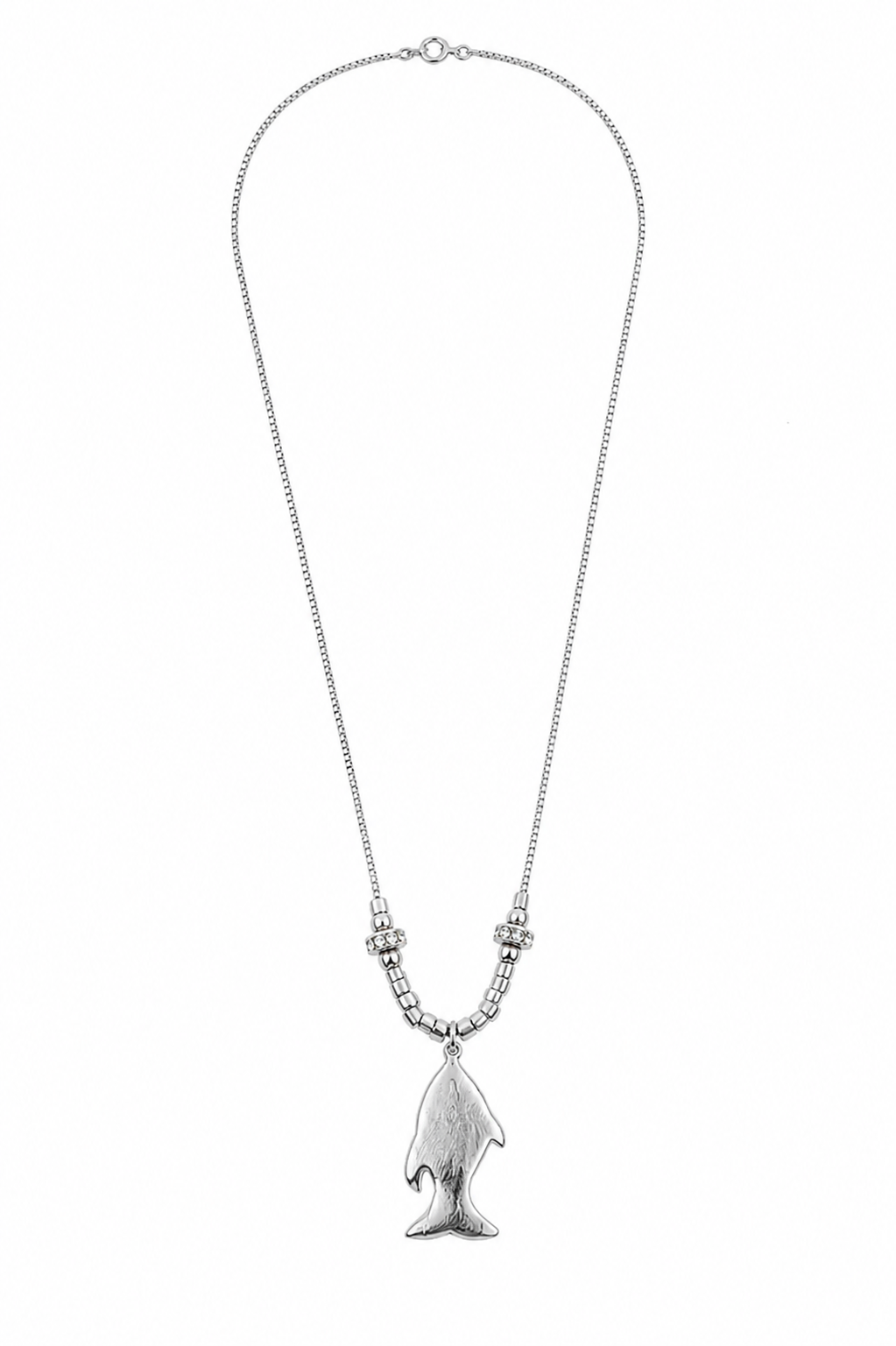 Colar Peixe com Pedra Cravejada Ródio Branco