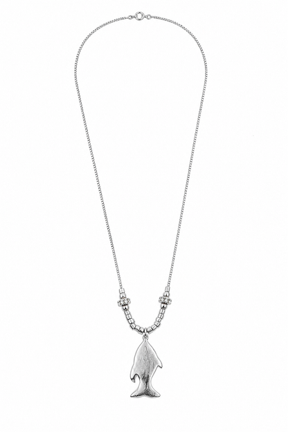 Colar Peixe com Pedra Cravejada Ródio Branco