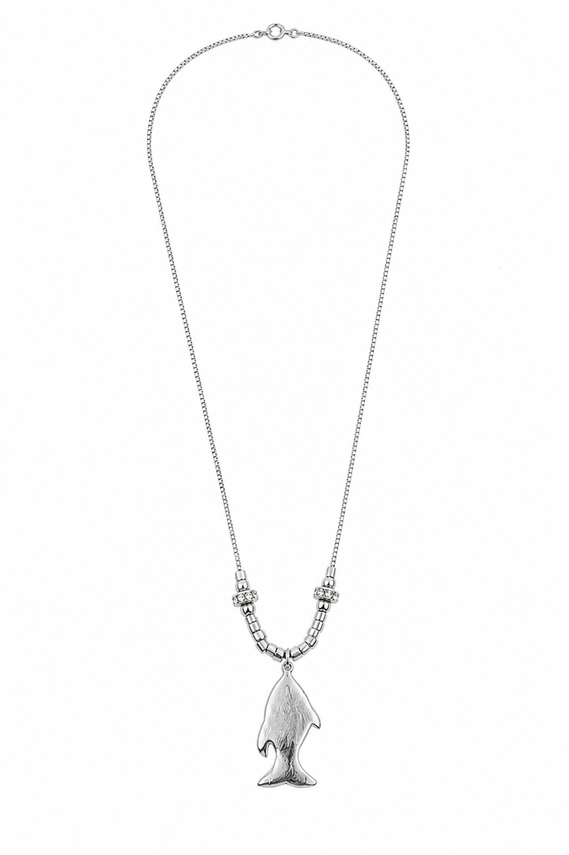 Colar Peixe com Pedra Cravejada Ródio Branco