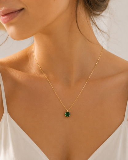 Colar Ponto de Luz Zircônia Esmeralda Ouro 18k