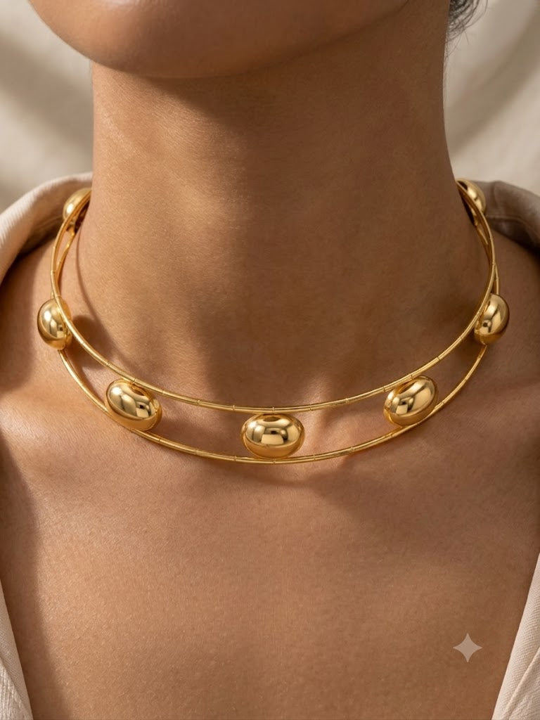 Choker Canutilho com Esferas Ovais Ouro 18k