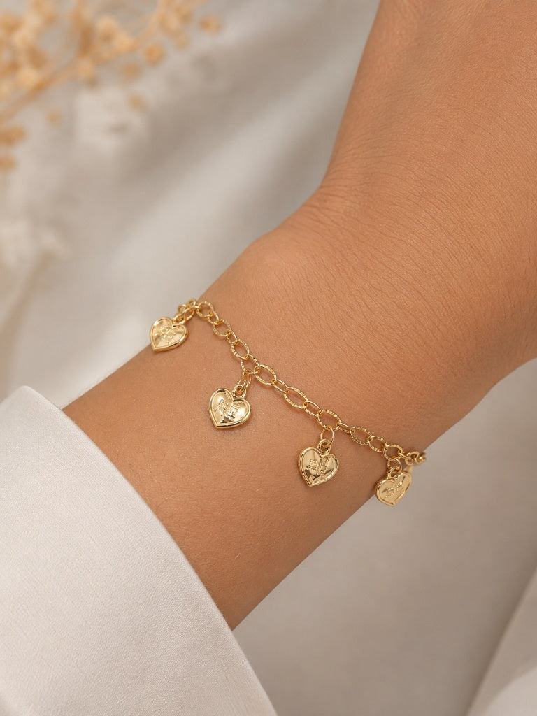 Pulseira Elo Diamantado Coração Fé Ouro 18k