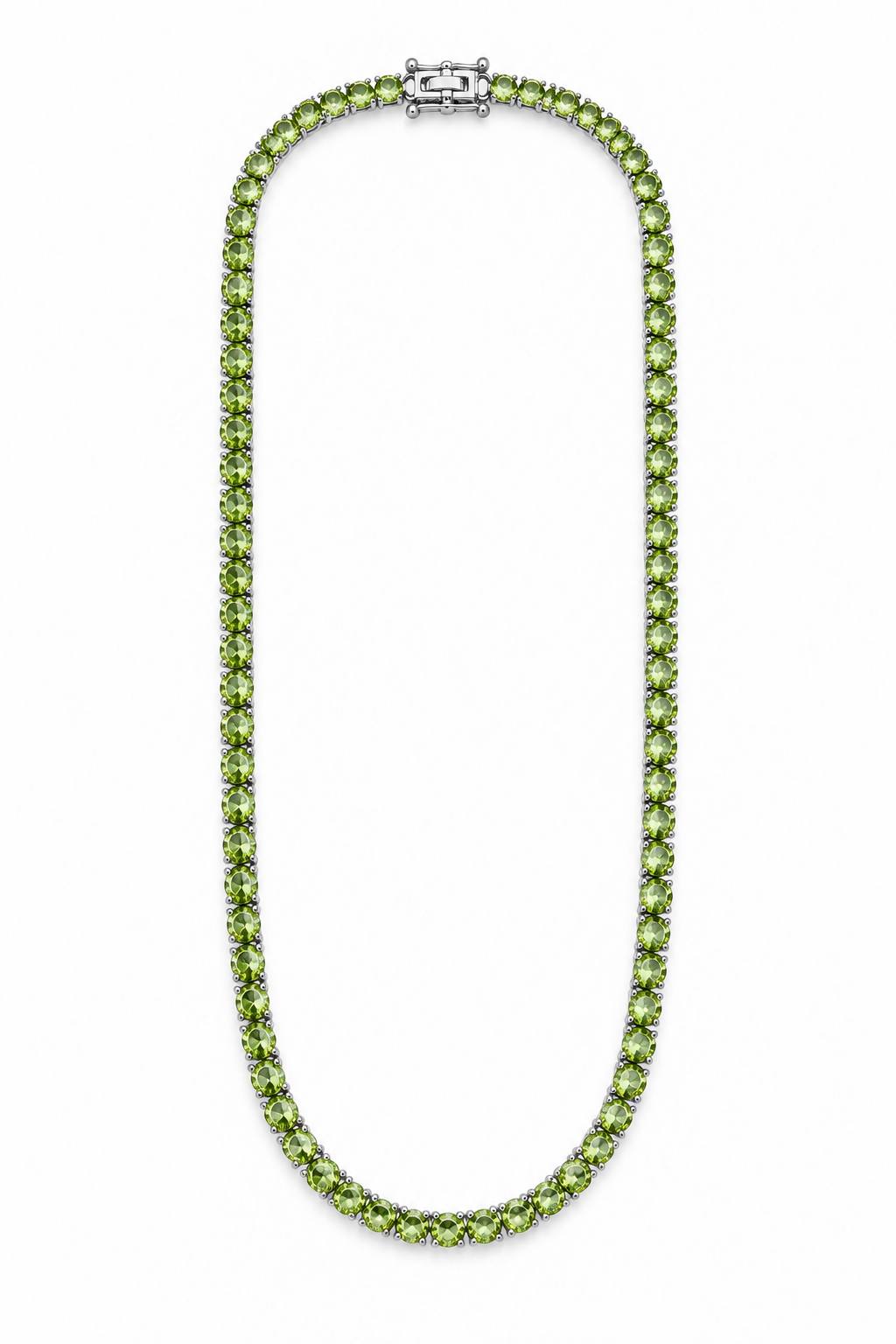 Colar Riviera Três Pontas Peridoto Ródio Branco