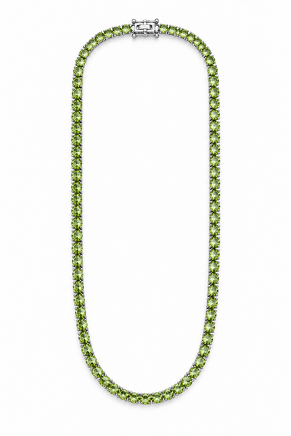 Colar Riviera Três Pontas Peridoto Ródio Branco