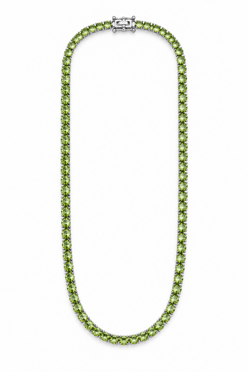 Colar Riviera Três Pontas Peridoto Ródio Branco