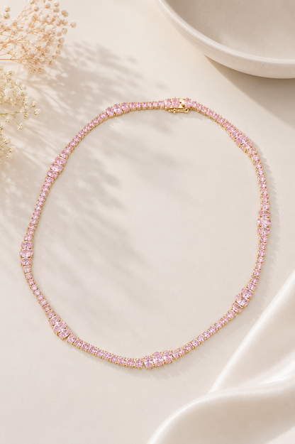 Colar Riviera Royale Quartzo Rosa Ouro 18k