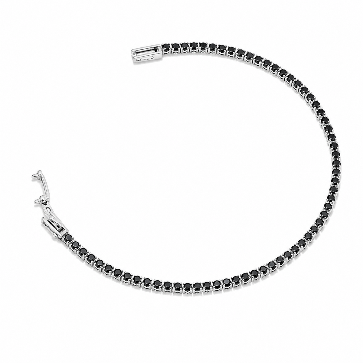 Pulseira Riviera Preto 2mm Ródio Branco