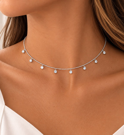 Choker Elo Esferas 9 Brilhantes Prata 925