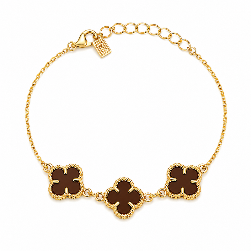 Pulseira Trevo Polímero Chocolate Ouro 18k
