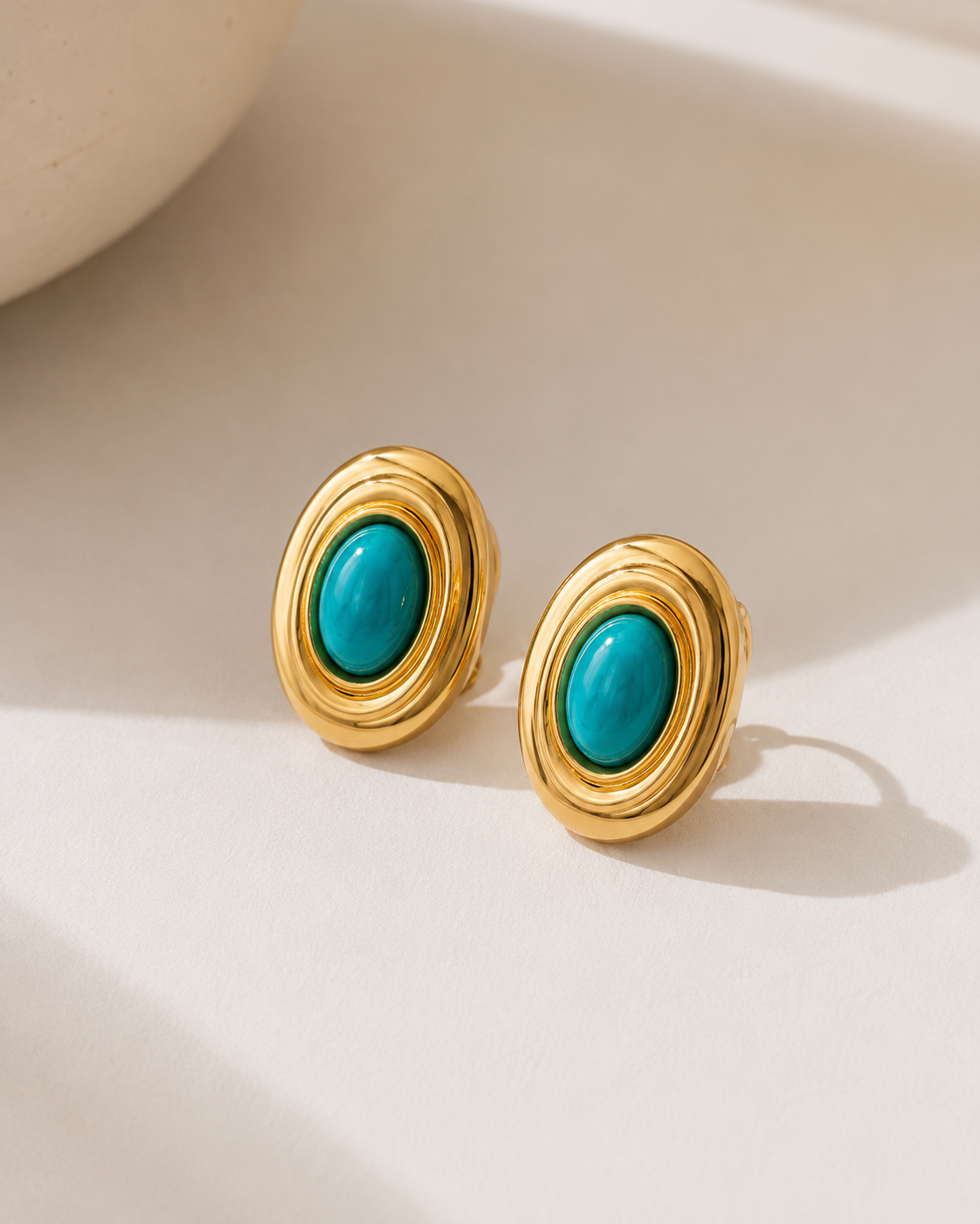 Brinco Pedra Natural Turquesa Ouro 18k