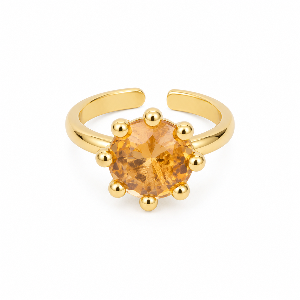 Anel Solitário Regulável Zircônia Citrino Champagne 12mm Ouro 18k