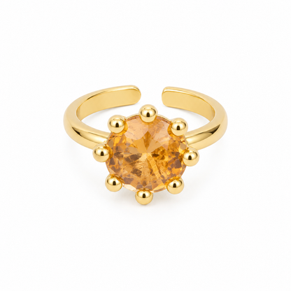 Anel Solitário Regulável Zircônia Citrino Champagne 12mm Ouro 18k