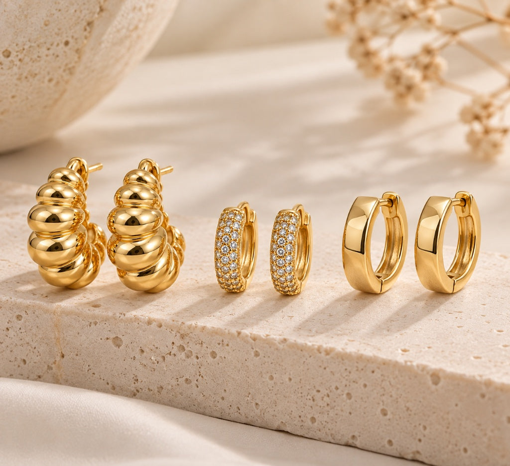 Trio Maxi Croissant Ouro 18k