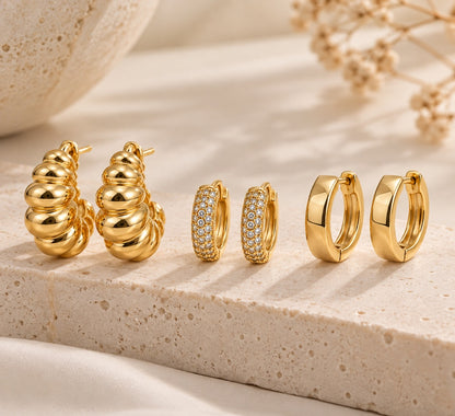 Trio Maxi Croissant Ouro 18k