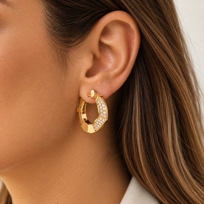 Brinco Celéstia Cravejado Grande Ouro 18k