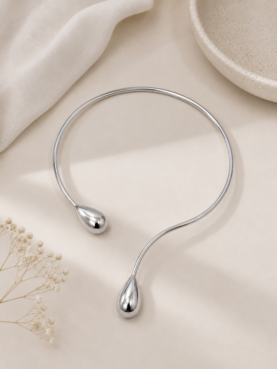 Choker Aro Duas Gotas Ródio Branco