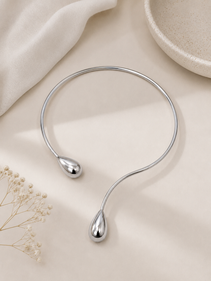 Choker Aro Duas Gotas Ródio Branco