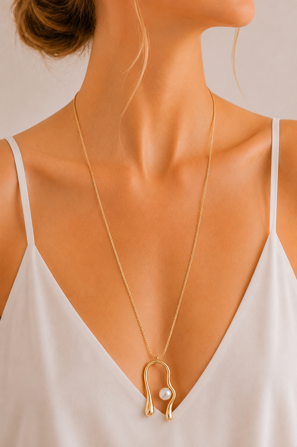 Colar Longo com Pingente Orgânico Pérola Barroca Ouro 18k