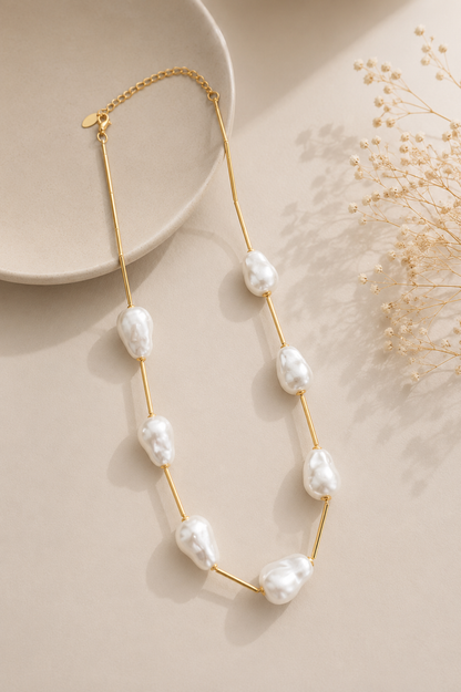 Colar Pérola Shell com Canutilho Ouro 18k