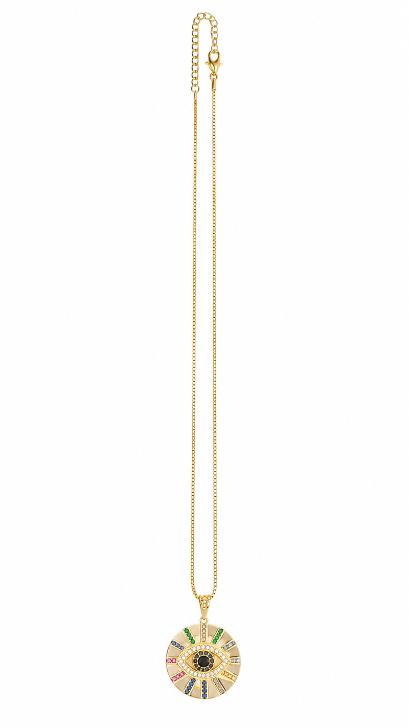 Colar Olho Grego Cravejado Color Ouro 18k
