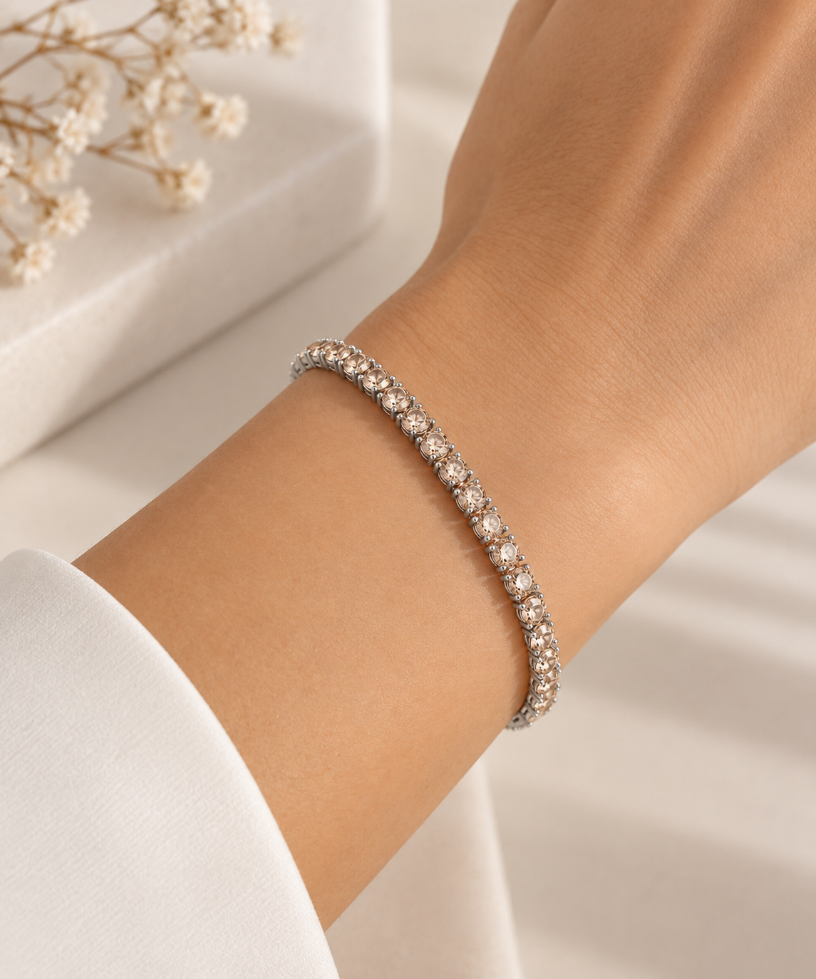 Pulseira Riviera Três Pontas Champagne Ródio Branco