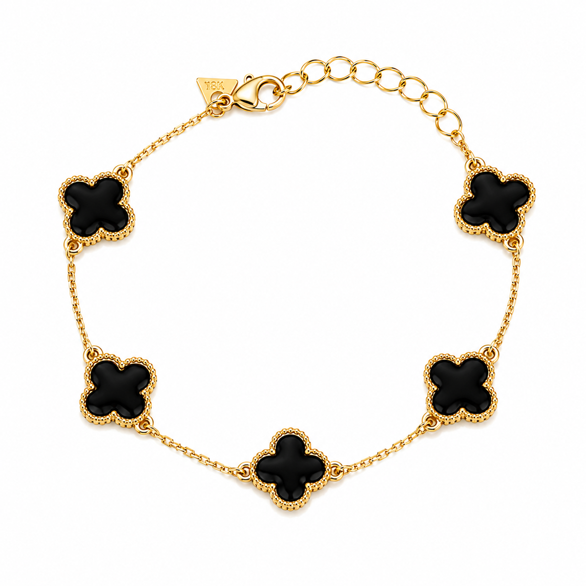 Pulseira Trevo P Preto Ouro 18k